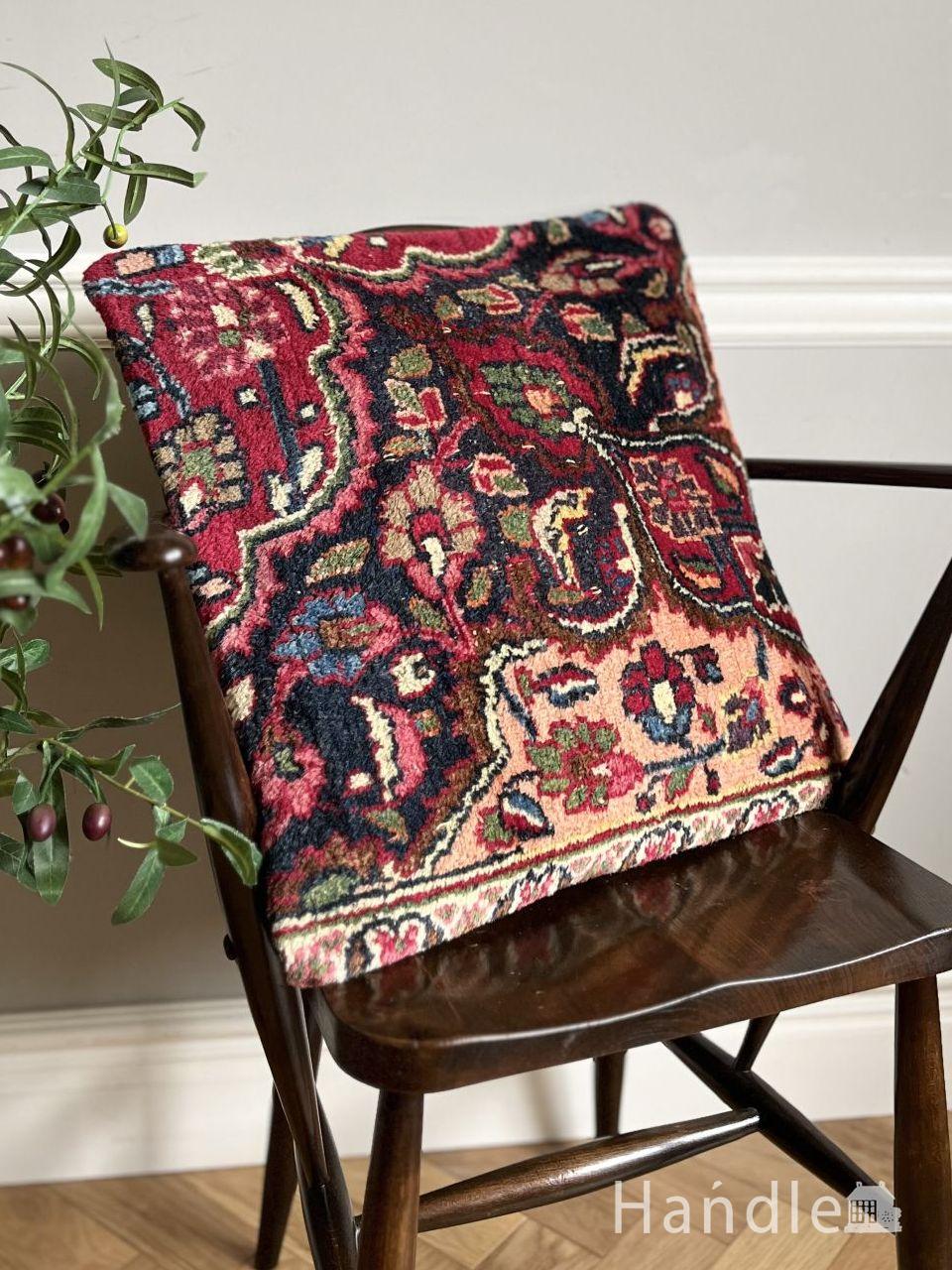 オールドペルシャの可愛いクッションカバー、お花模様がおしゃれなビンテージのカバー (m-9975-z)