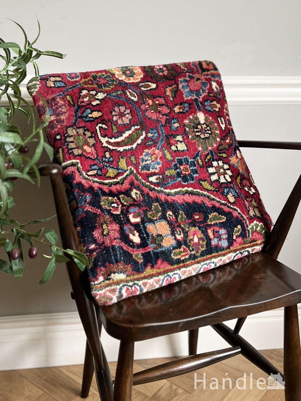 オールドペルシャの可愛いクッションカバー、お花模様がおしゃれなビンテージのカバー (m-9976-z)