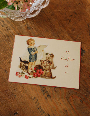 コントワール・ド・ファミーユのポストカード（女の子とネコ） (cf-420)