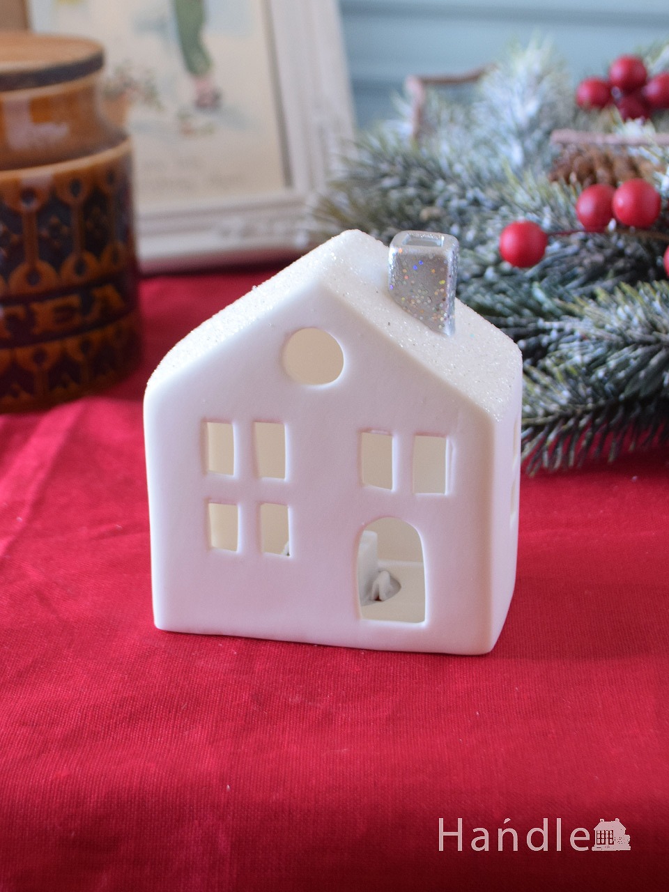 お洒落なクリスマス雑貨、陶器で出来た可愛いお家のオブジェ（LEDライト付き）(cm-171)｜インテリア雑貨