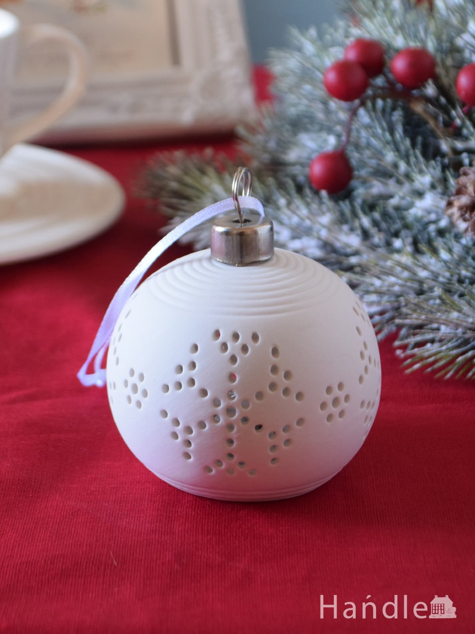クリスマス用のディスプレイ雑貨、陶器製のオーナメント（スノー）（LEDライト付き） (cm-169)