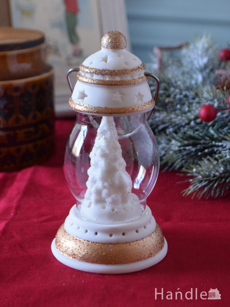 お洒落なクリスマス雑貨、陶器で出来た可愛いランタン（LEDライト付き） (cm-174)