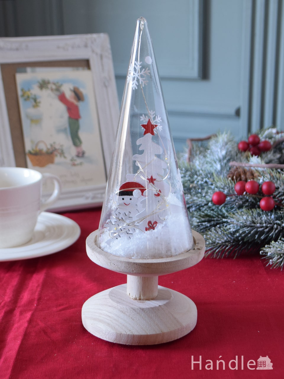 お洒落なクリスマス雑貨、LEDライト付きのウッドスタンドツリー（スノーマン） (cm-178)