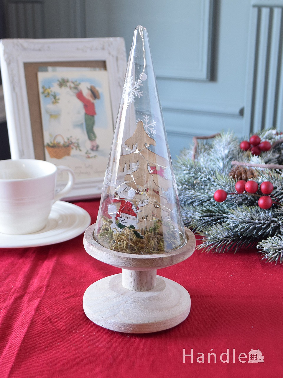 お洒落なクリスマス雑貨、LEDライト付きのウッドスタンドツリー（サンタ） (cm-177)