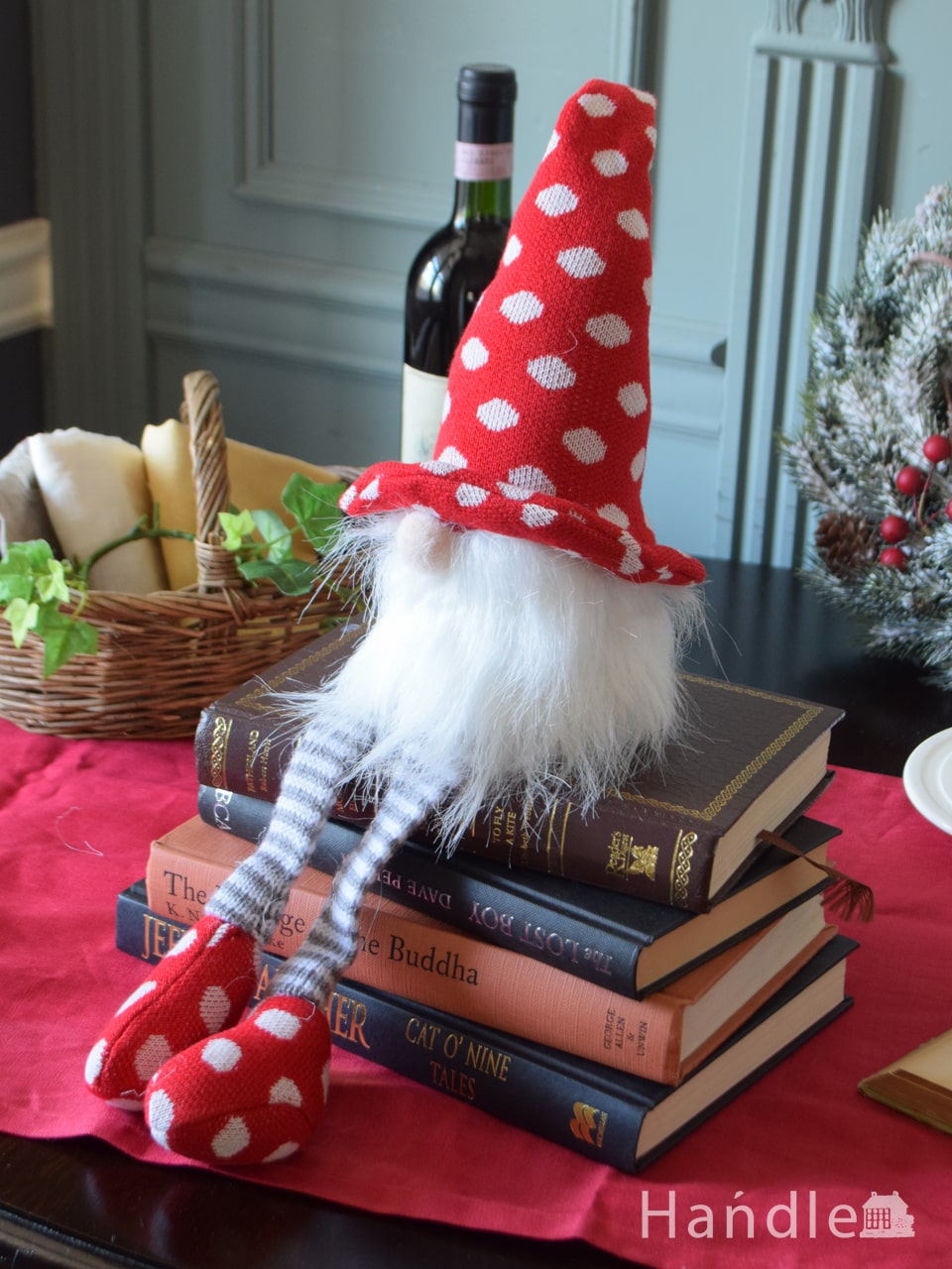 お洒落なクリスマス雑貨、かわいい北の妖精モチーフの人形（レッドハット・S） (cm-215)