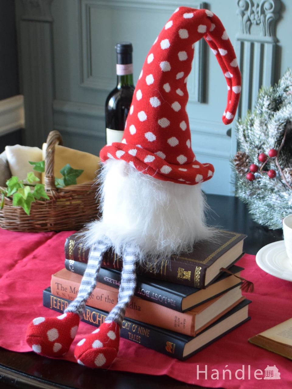 お洒落なクリスマス雑貨、かわいい北の妖精モチーフの人形（レッドハット・L） (cm-216)