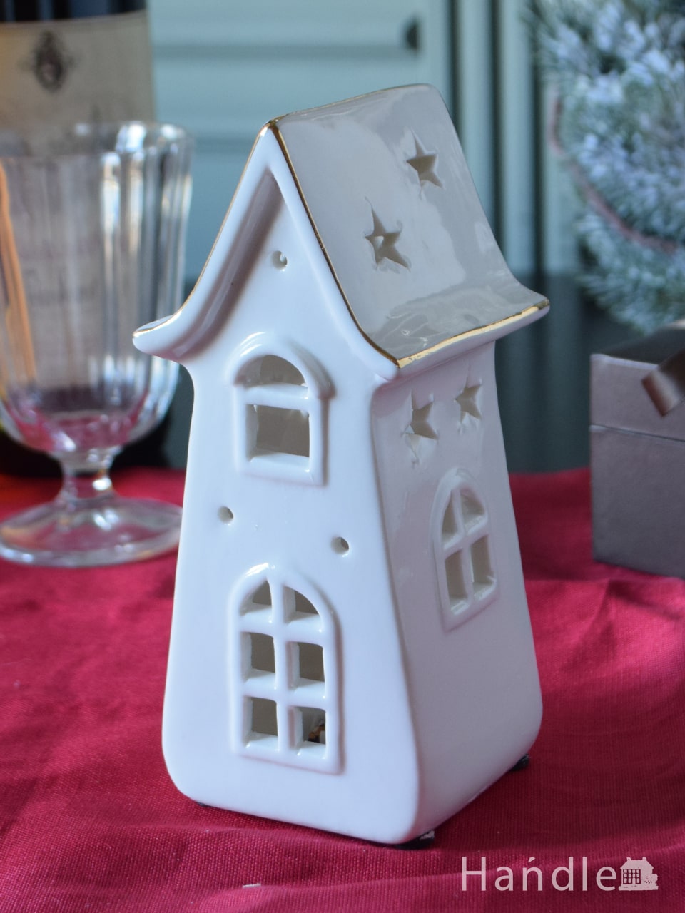 お洒落なクリスマス雑貨、セラミックで出来た可愛いお家のオブジェ（LEDライト付き）  (cm-221)