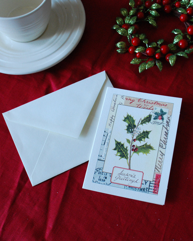 カバリーニ社の封筒付きクリスマスカード（ヒイラギ） (cm-59)