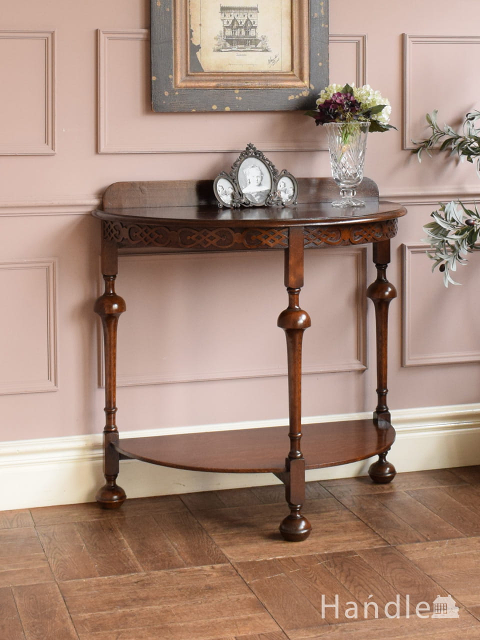 ウィリアム＆メアリー様式の半月型の家具、英国アンティークのコンソールテーブル (i-260-f)