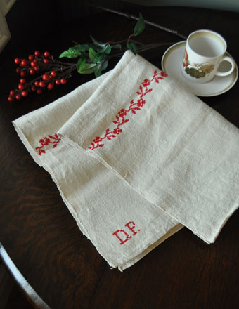 1930年代のアンティーク リネンクロス (d-1144-z)