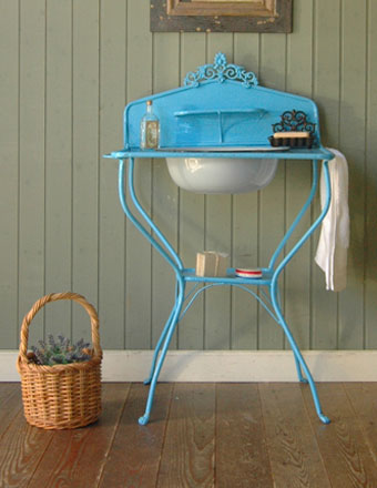 1930年代のアンティーク ウォッシュスタンド（水色） (d-723-f)