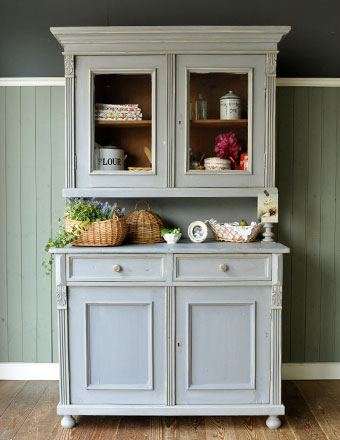 2013年6月12日にご成約頂きました。1930年代のアンティーク カップボード（グレー） (d-850-f)