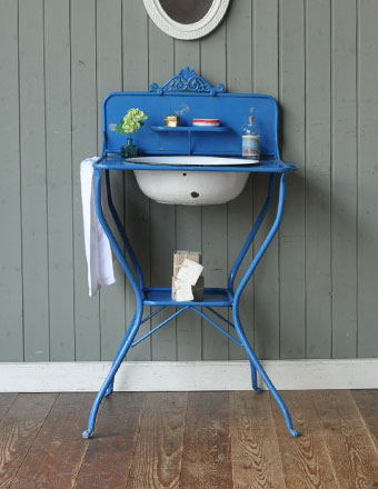 1930年代のアンティーク ウォッシュスタンド（ブルー） (d-859-f)