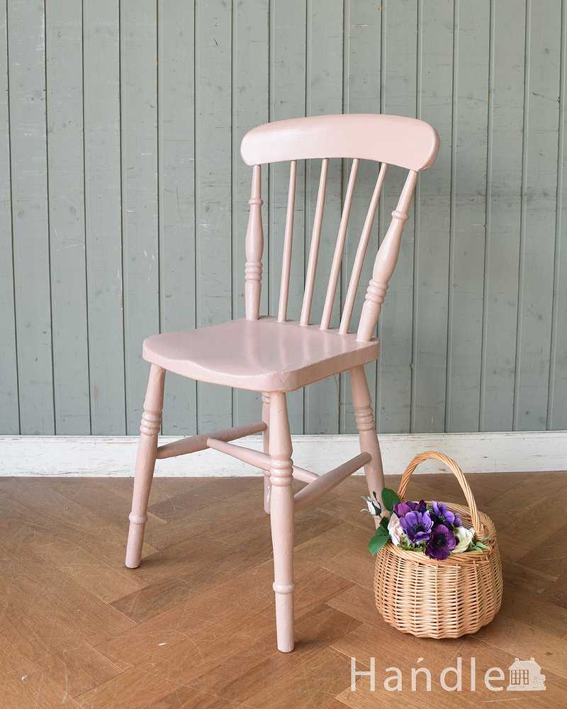 イギリスのアンティーク椅子、パステルカラーのペイントが可愛いキッチンチェア (d-904-c)