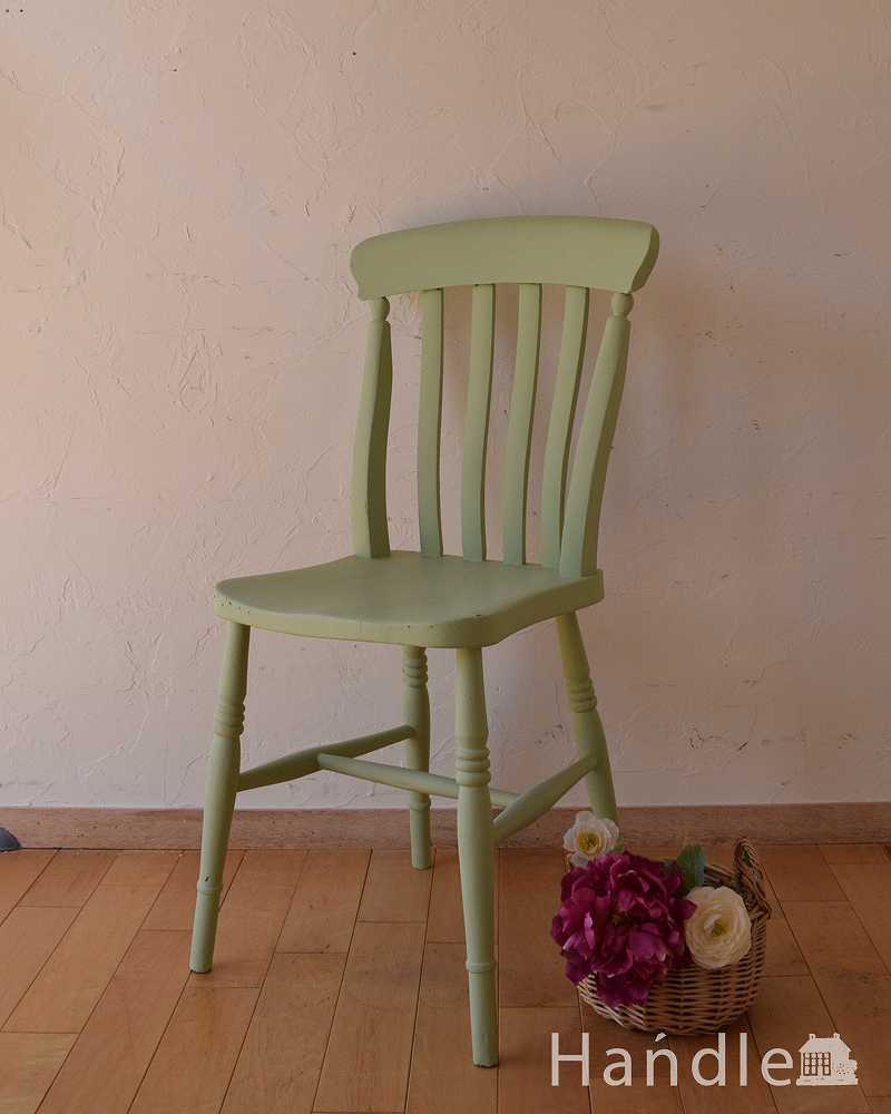 ナチュラルなグリーンカラーが可愛いキッチンチェア、アンティークの椅子 (d-908-c)