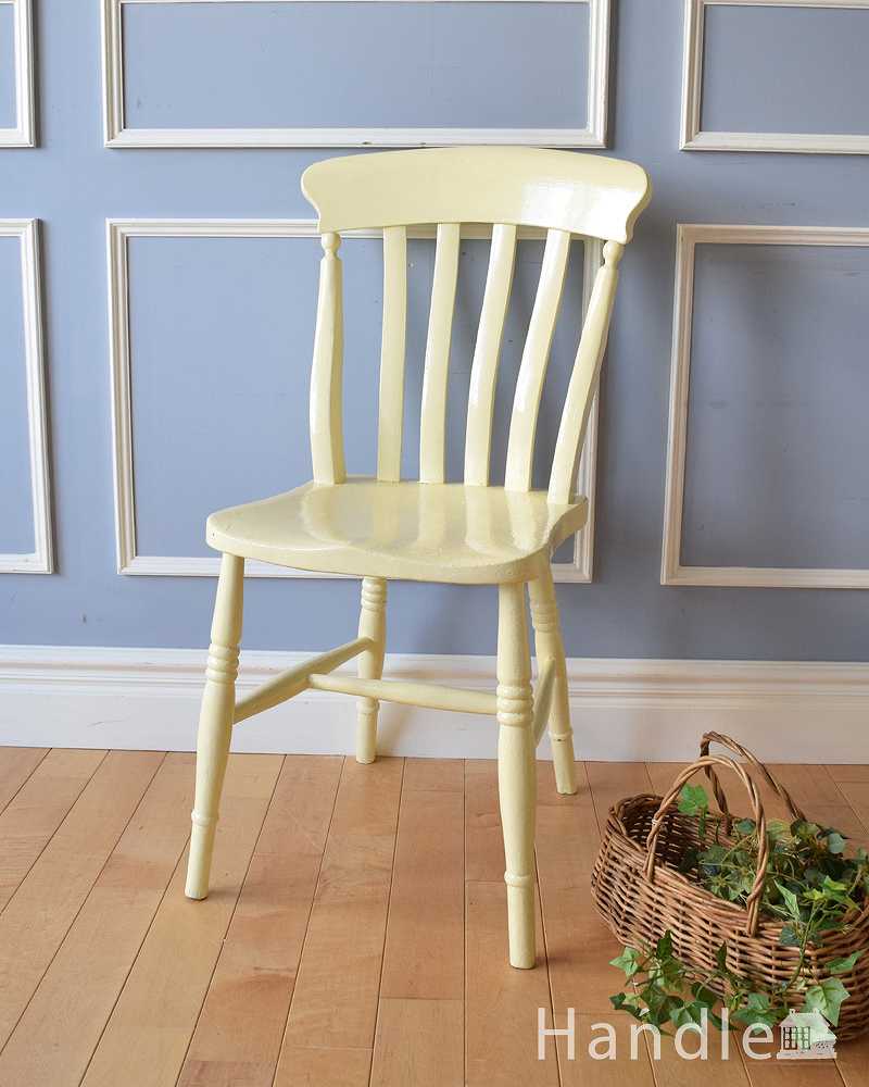 爽やかなレモン色のキッチンチェア、英国のアンティークの椅子 (d-909-c)