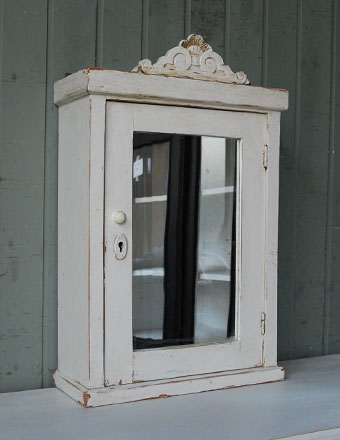 1930年代のアンティーク スモールキャビネット（ホワイト・ミラー付き） (d-946-f)