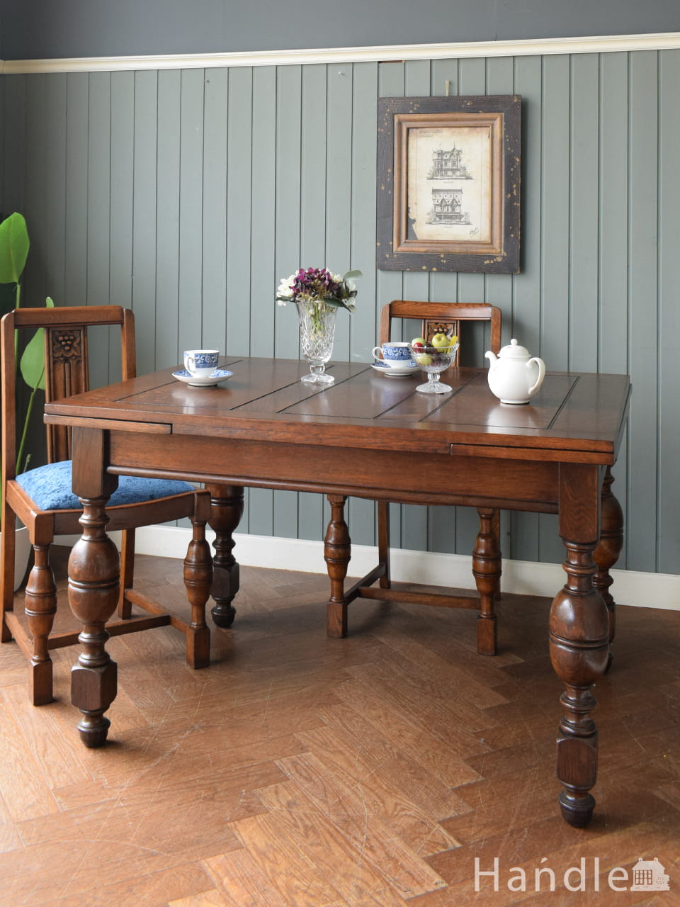 立派なダブルカップのドローリーフテーブル、英国アンティークの伸長式テーブル