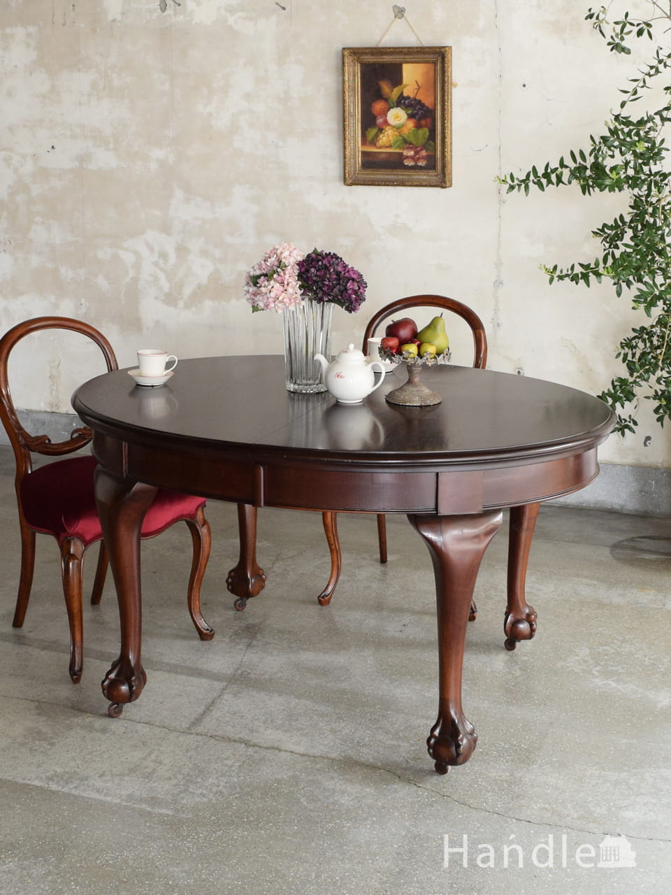 イギリスから届いたアンティークのダイニングテーブル、クイーンアン様式のエクステンション (i-251-f)