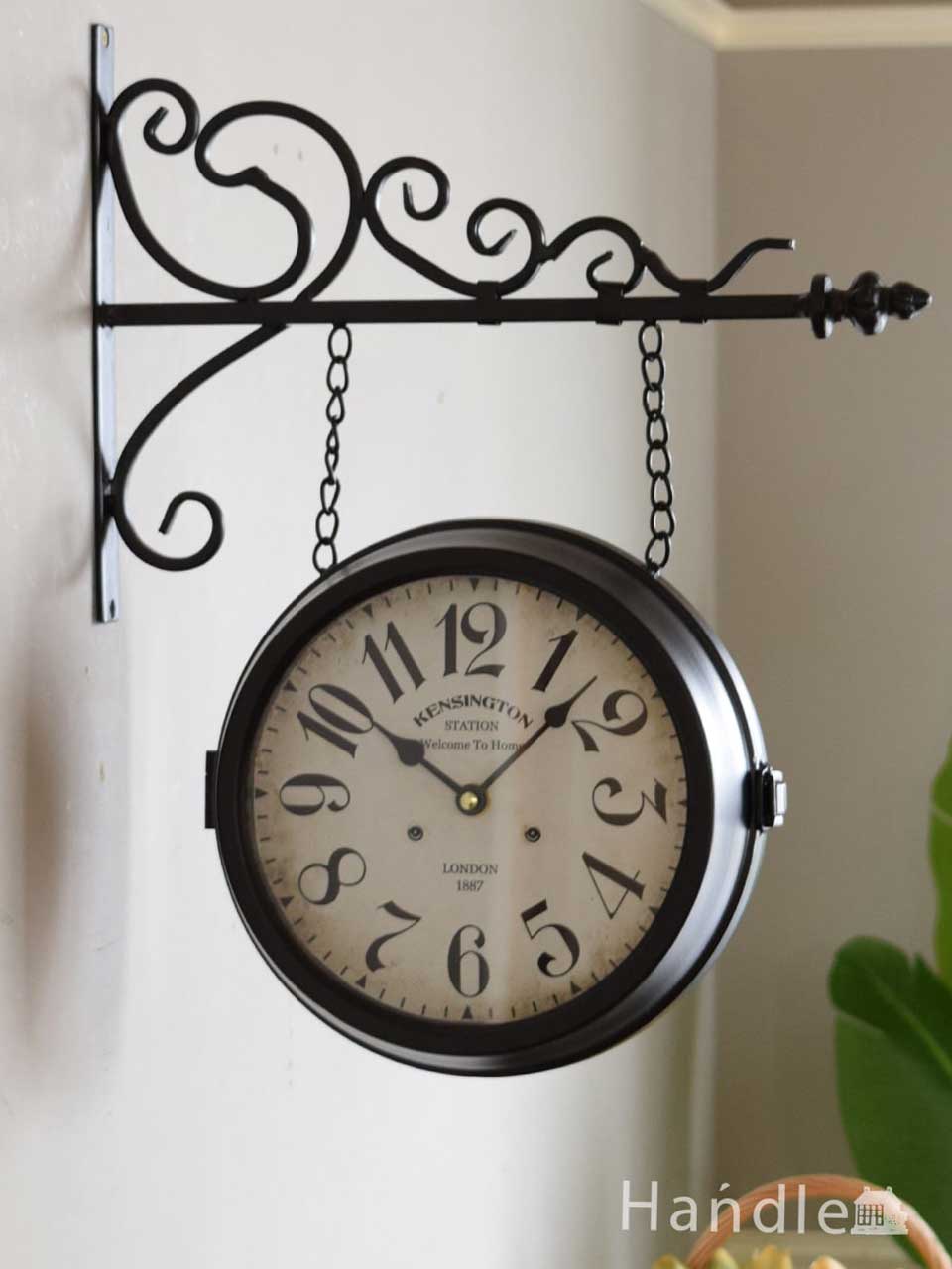アンティーク調のおしゃれな壁掛け時計、ウォールダブルクロック（ブラック） (n8-135)