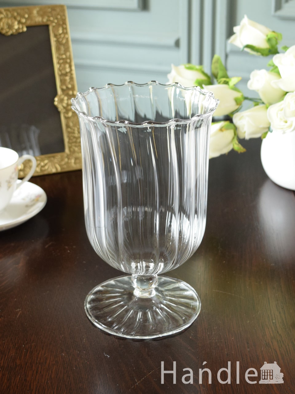 おしゃれなガラスの花瓶、爽やかなクリアガラスのフラワーベース（Lサイズ） (n12-499)