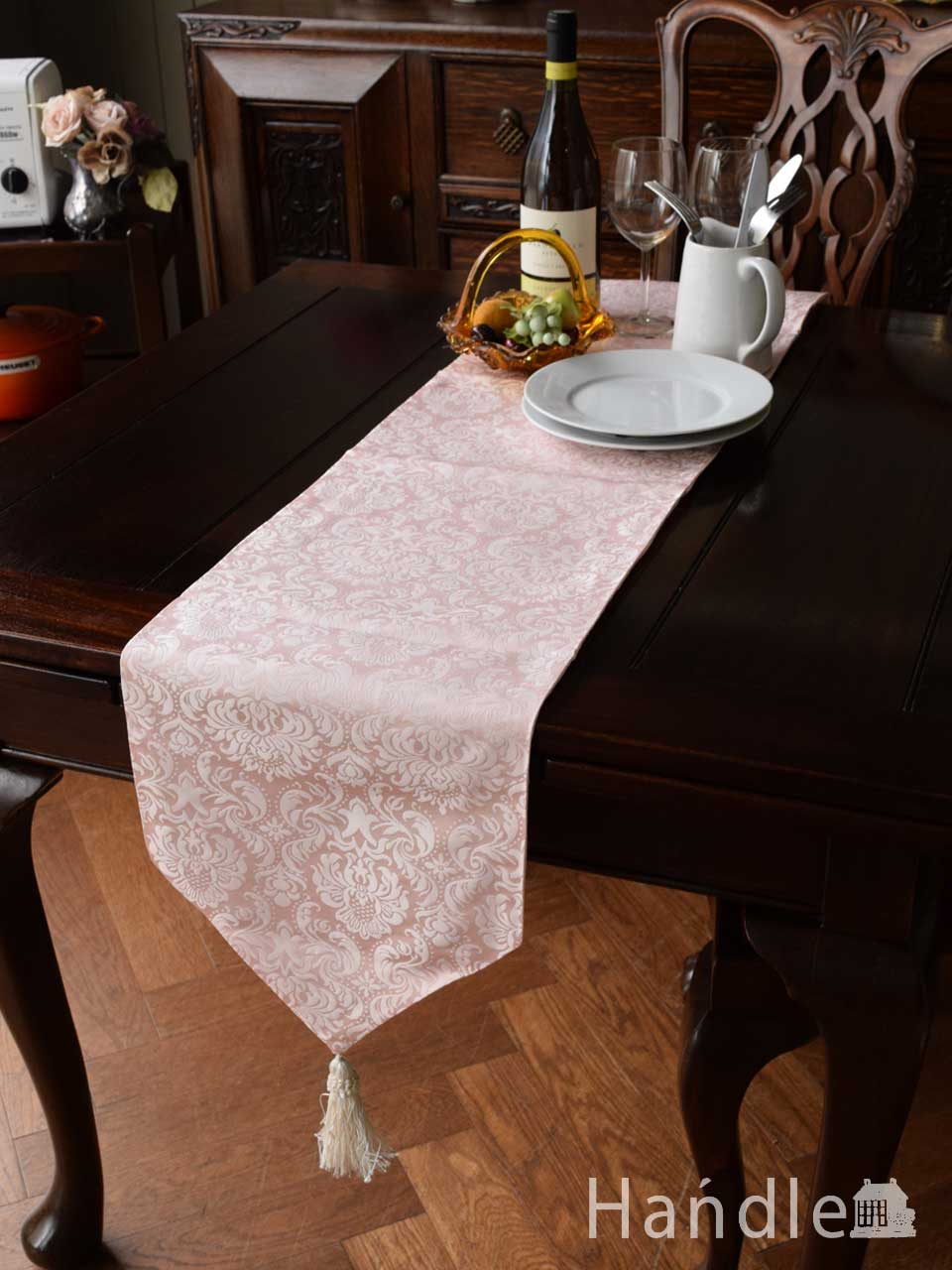 タッセルが付いたおしゃれなテーブルランナー、ジェニファーテイラーのHaruno-ピンク（30×180） (n20-040)