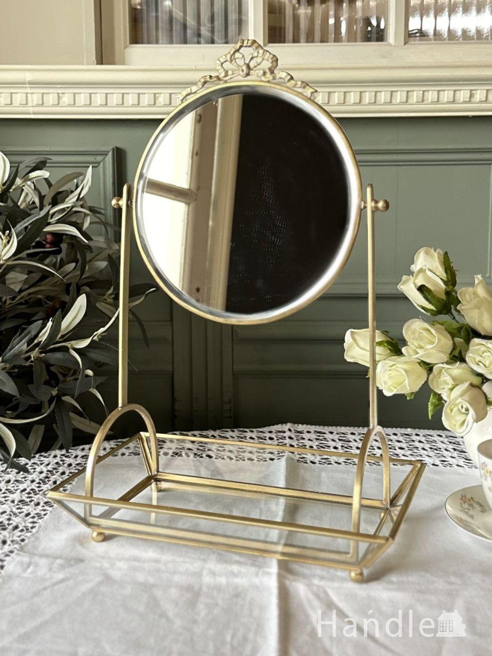 アンティーク調のおしゃれな鏡、リボンとお花の飾りが可愛いウォール 