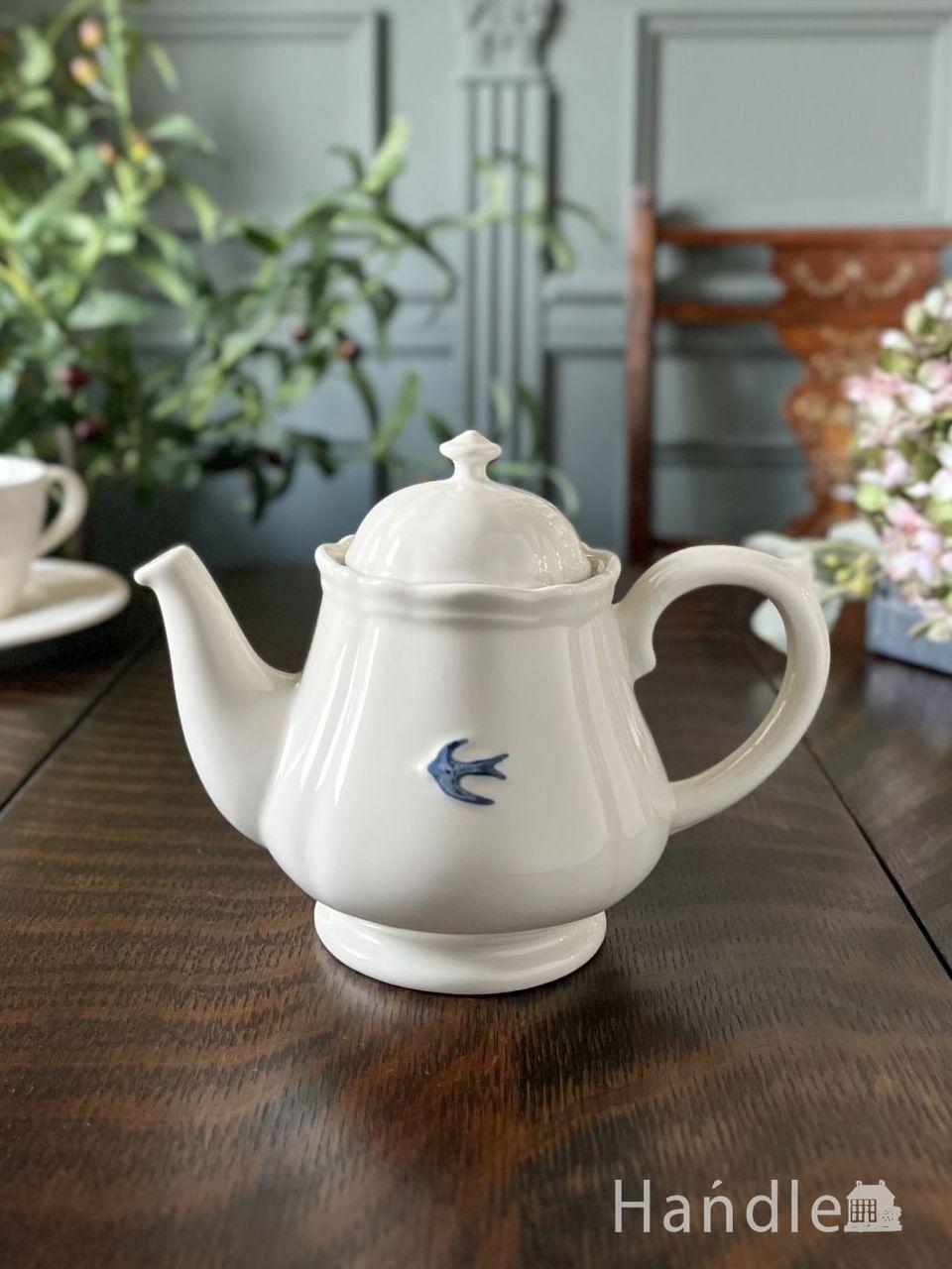 フランスアンティーク調のおしゃれな食器、スタジオMのアーリーバードのティーポット (n22-308)