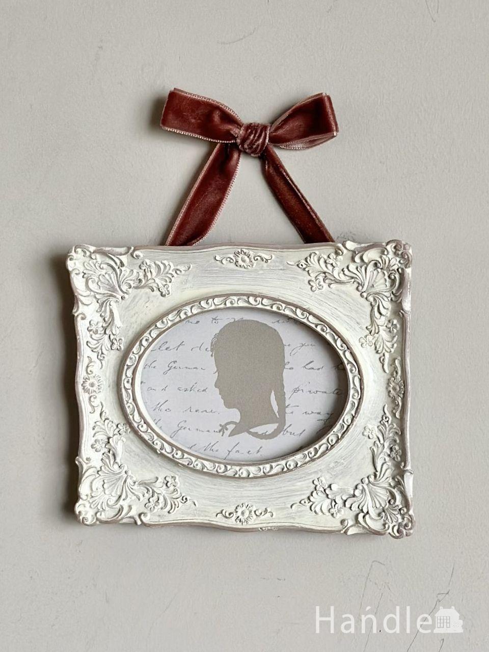 可愛いリボンが付いた写真入れ、フランスアンティーク風の壁掛けフォトフレーム(横型) (n20-427)