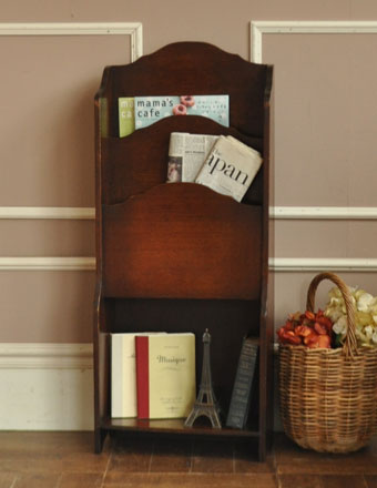 英国のオシャレなアンティーク家具、木製のマガジンラック (j-1024-f)