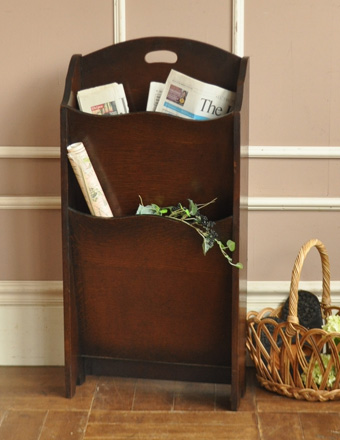 オシャレな英国からのアンティーク家具、木製のマガジンラック (j-1025-f)