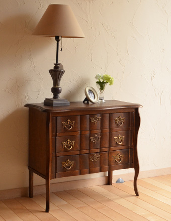 美しいアンティークフレンチ家具、オーク材の小さな３段チェスト (j-1144-f)