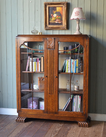 イギリスから届いたアンティーク家具、木製のブックケース（本棚） (j-1181-f)