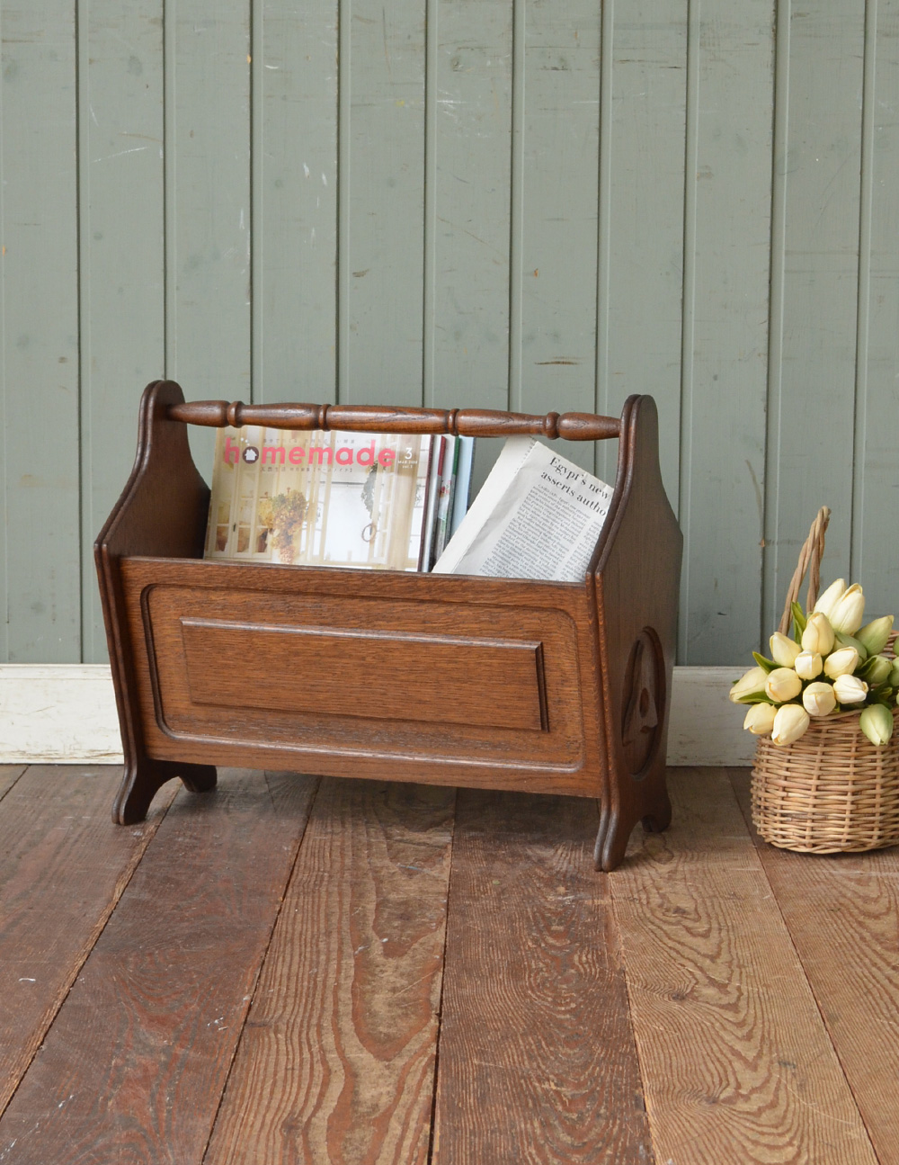 お洒落な収納家具、アンティークのマガジンラック (j-1210-f)