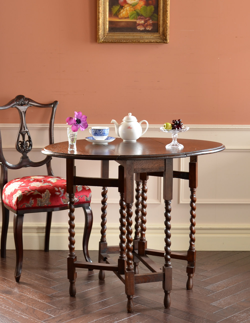 ティータイムに使うアンティーク家具、伸張式のゲートレッグテーブル (j-1253-f-1)
