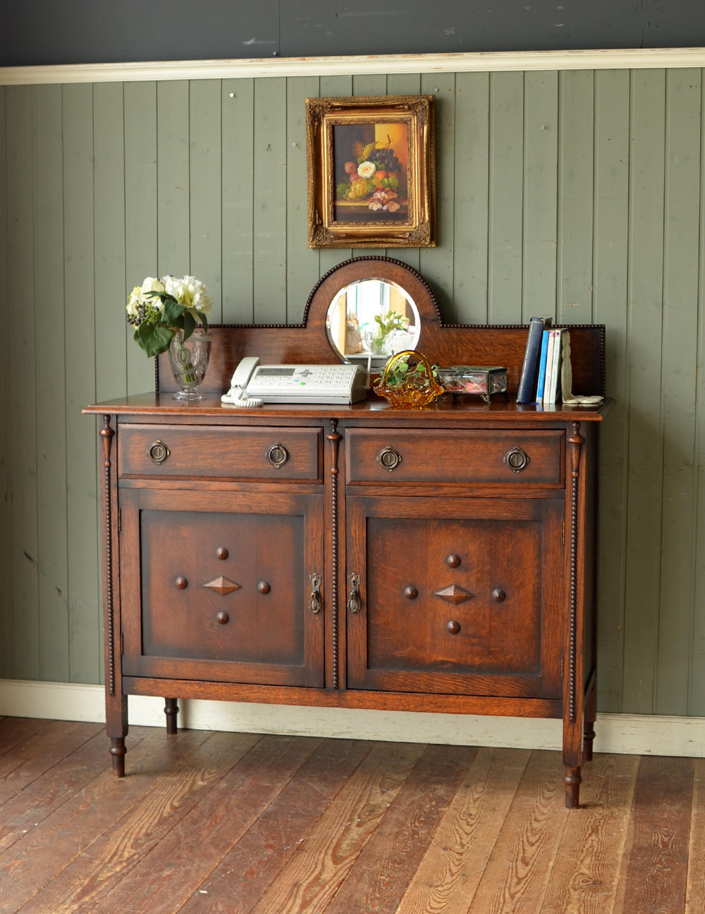 カッコイイアンティーク家具、英国スタイルの鏡付きサイドボード (j-1269-f)