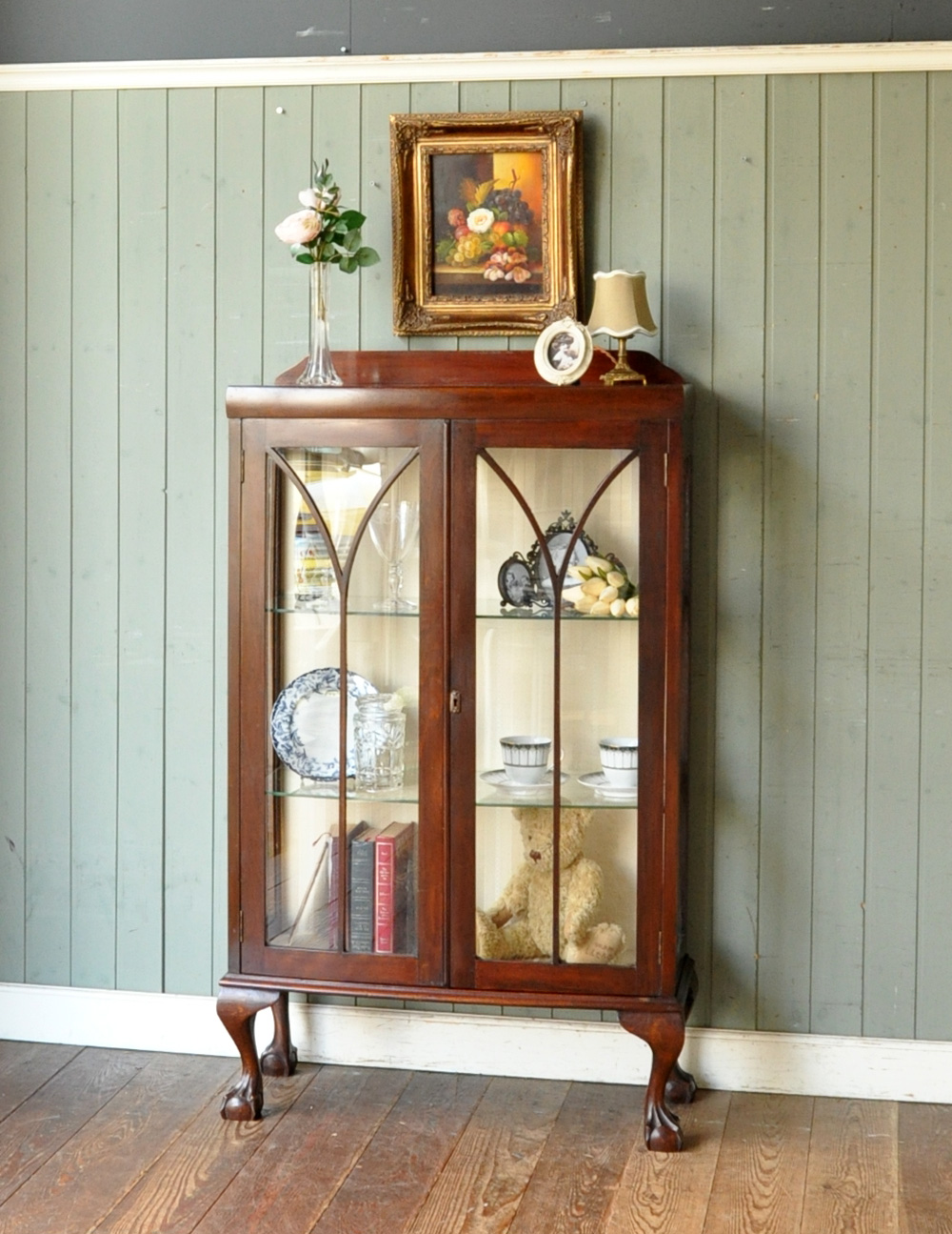 英国スタイルのアンティーク家具、マホガニー材のガラスキャビネット (j-1274-f)