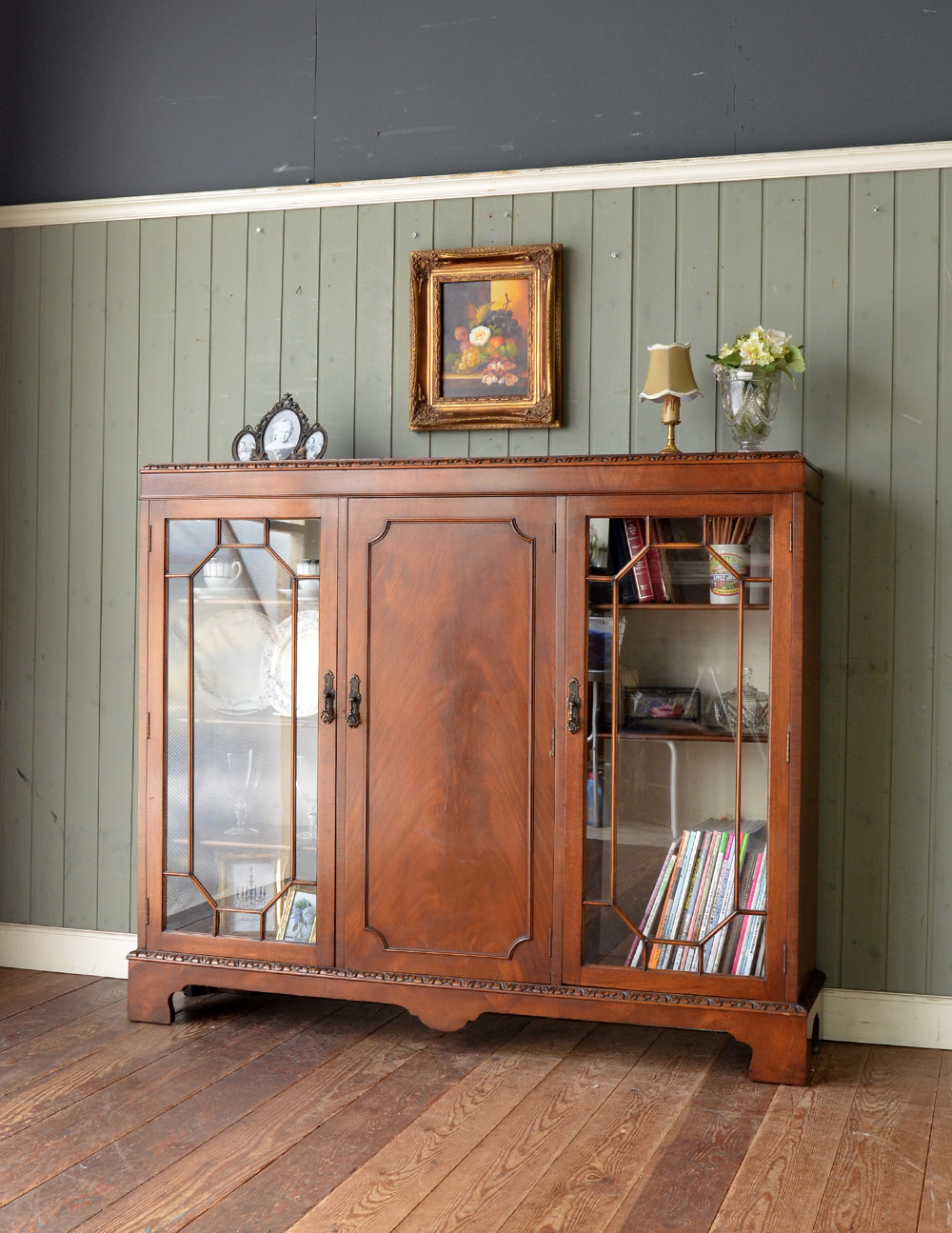 アンティークの収納家具、たくさん入るガラスのブックケース（本棚） (j-1297-f)
