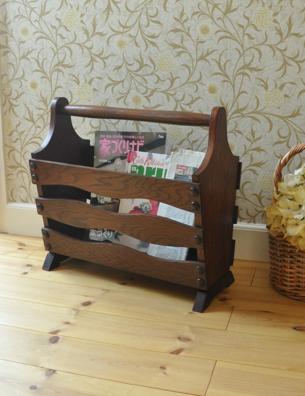 波のような格子のデザイン、英国アンティークのマガジンラック (j-1514-f)