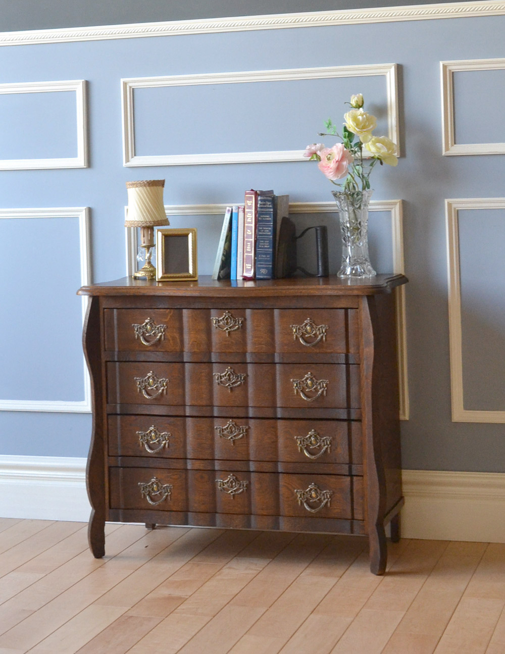 美しいアンティークフレンチ家具、オーク材の小さな4段チェスト (j-1535-f)