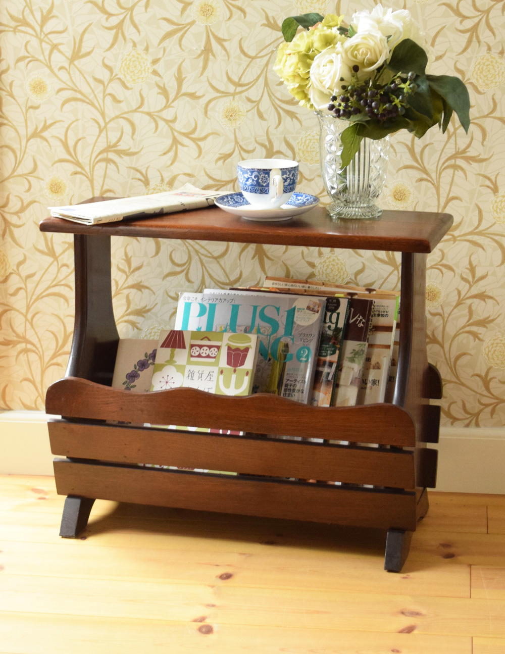 テーブル付の便利なマガジンラック、イギリスのアンティーク家具 (j-1641-f)