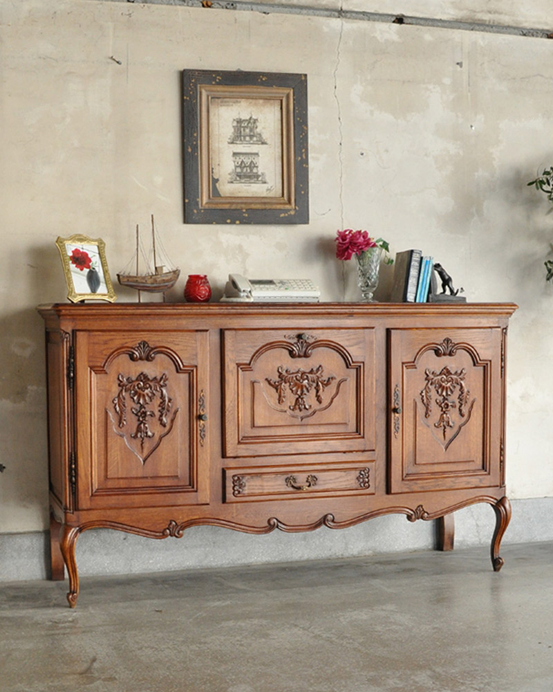 フランスの素敵なアンティーク家具、彫りが美しい木製のサイドボード(j-1788-f)｜アンティーク家具