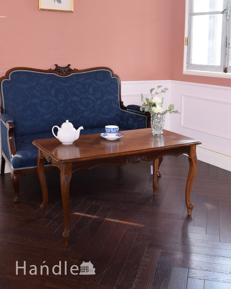 アンティークの南仏家具、美しいデザインの市松模様のコーヒーテーブル (j-1953-f)