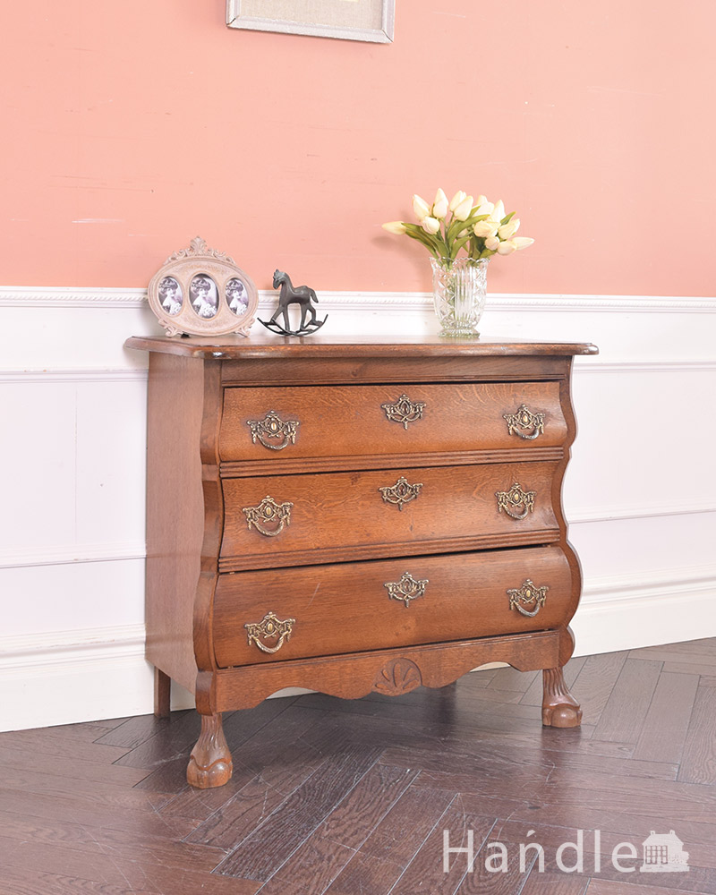南フランススタイルの優雅なアンティーク家具、小ぶりな3段チェスト(コモード) (j-2002-f)