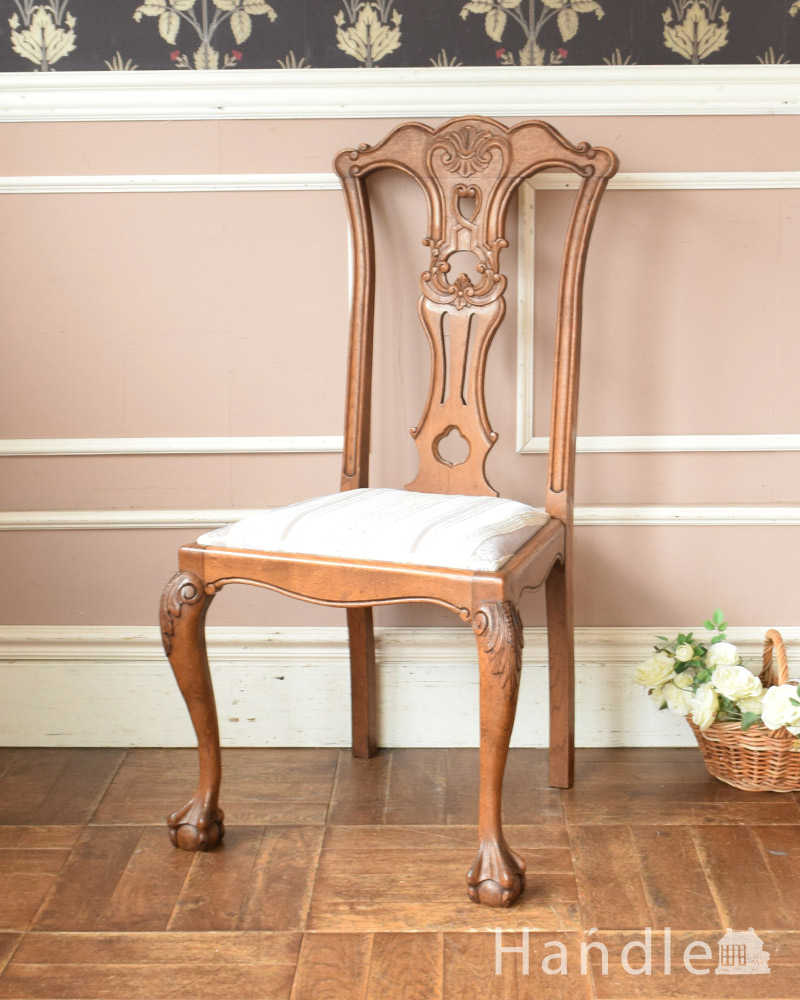 透かし彫が美しいフランスの椅子、アンティークダイニングチェア (j-605-c)