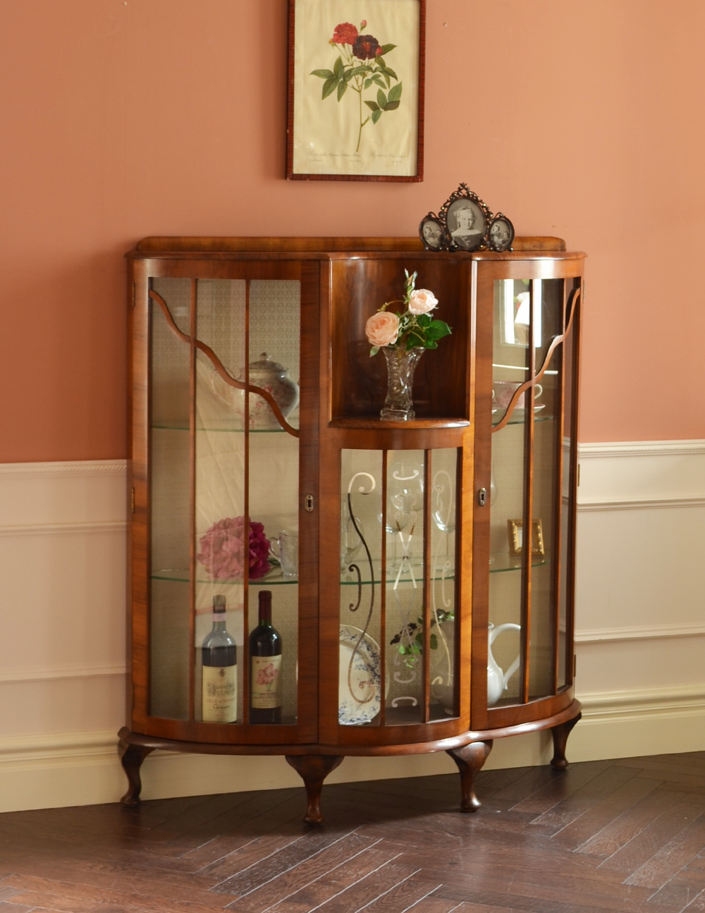 上品なアンティークの英国家具、きらめくガラスキャビネット (k-1026-f)