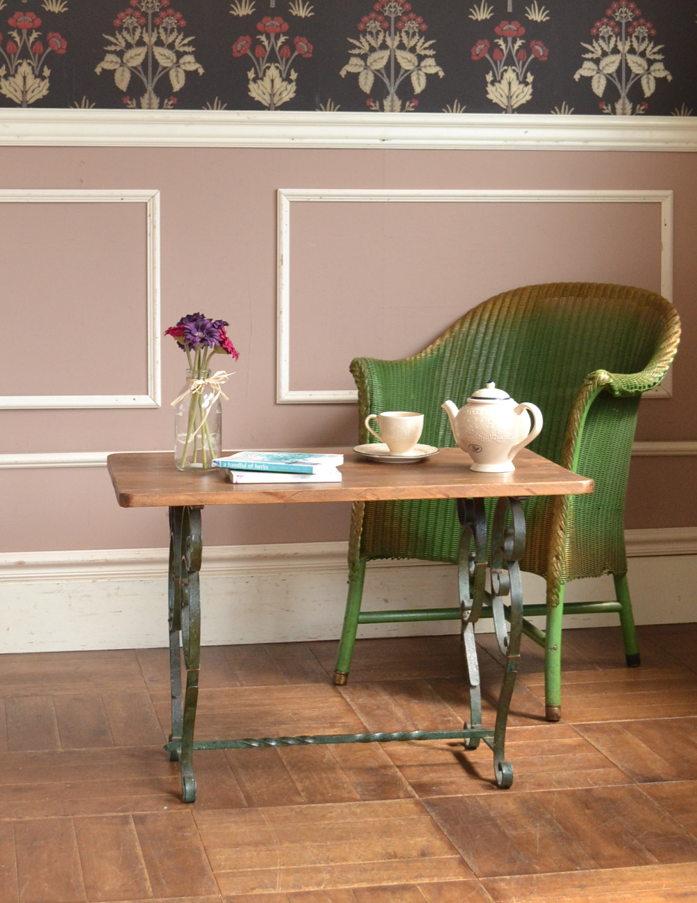 フランスのおしゃれなアンティーク家具、２トーンのコーヒーテーブル (k-1132k-f)