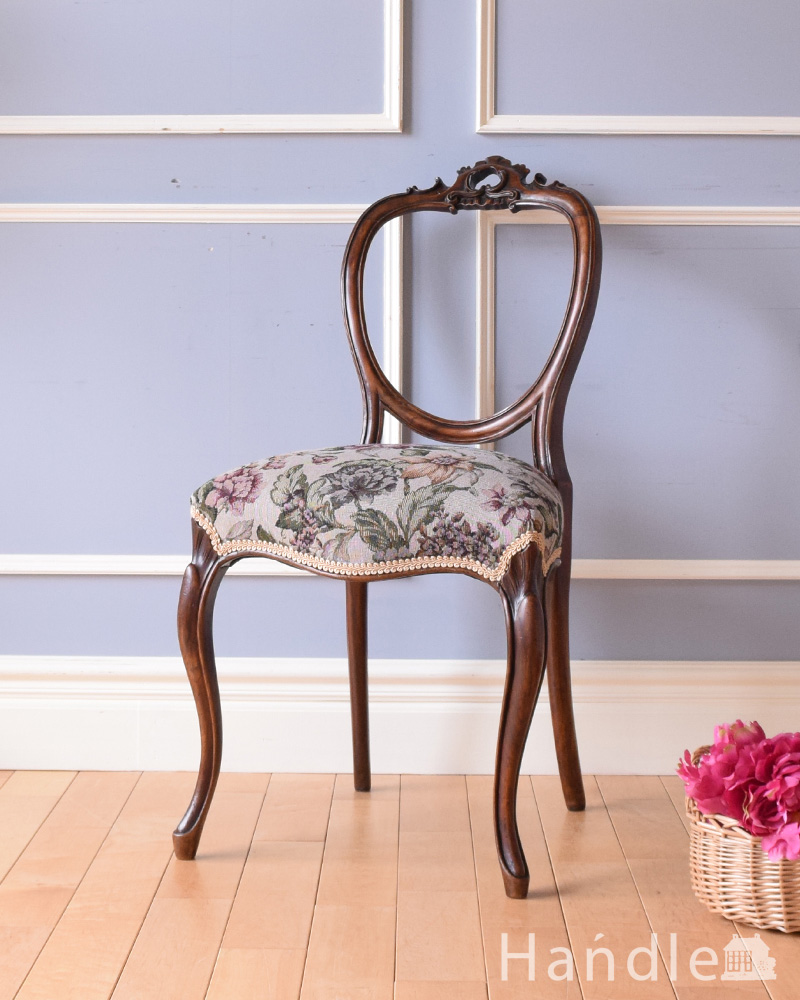 高級感ある英国アンティーク椅子、ローズウッド材のバルーンバックチェア(k-1153-c)｜アンティークチェア・椅子