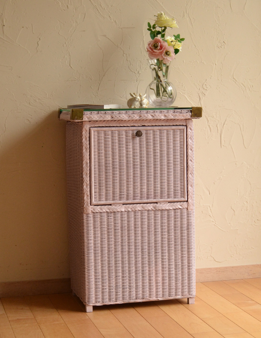 イギリスのアンティークの家具、パステルピンクのロイドルームランドリーボックス  (k-1224-f)