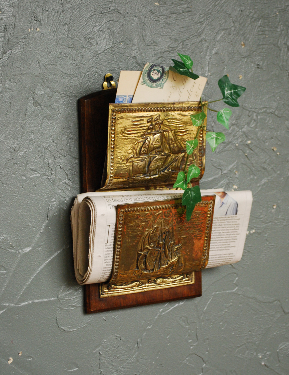 フランスアンティーク 木製レターラック 真鍮 フランスアンティーク